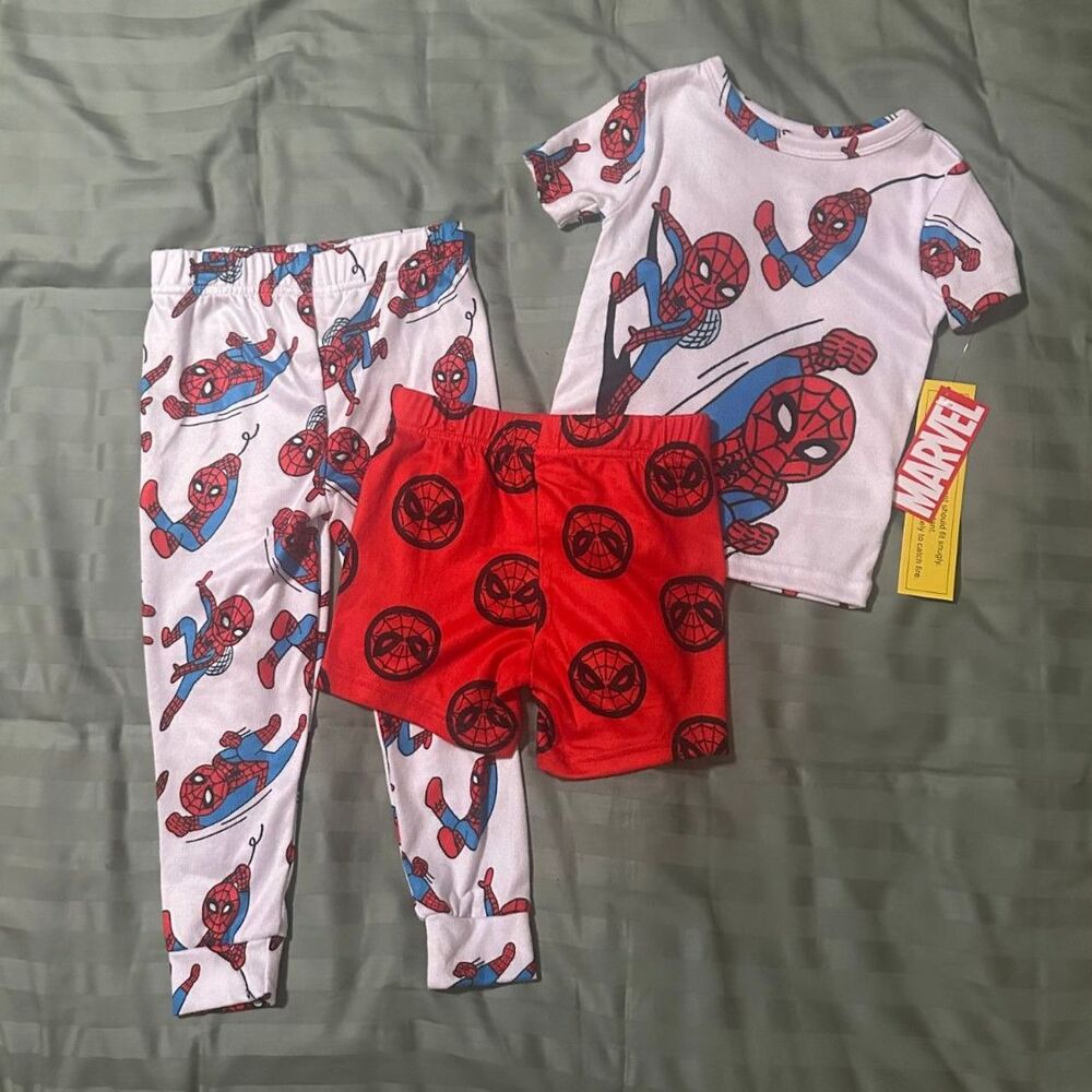 Marvel Spider-man Toddler Boys 3-piece Pajama Set Shirt Pants Shorts PJs 4T NWT